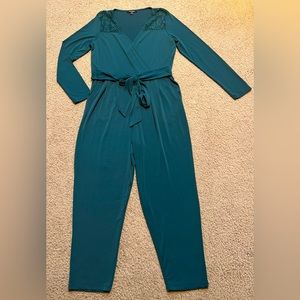 Concepts New York Long Sleeve Tie Waist Jumpsuit, Has Pockets, Color: Green, L